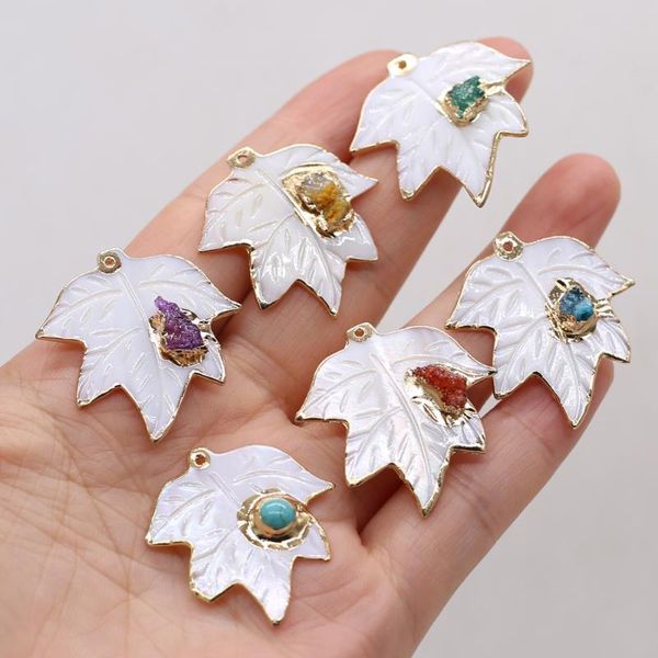 

charms natural semi-precious stone leaf shape shell pendant crystal bud 30x30mm for jewelry making necklaces gift women, Bronze;silver