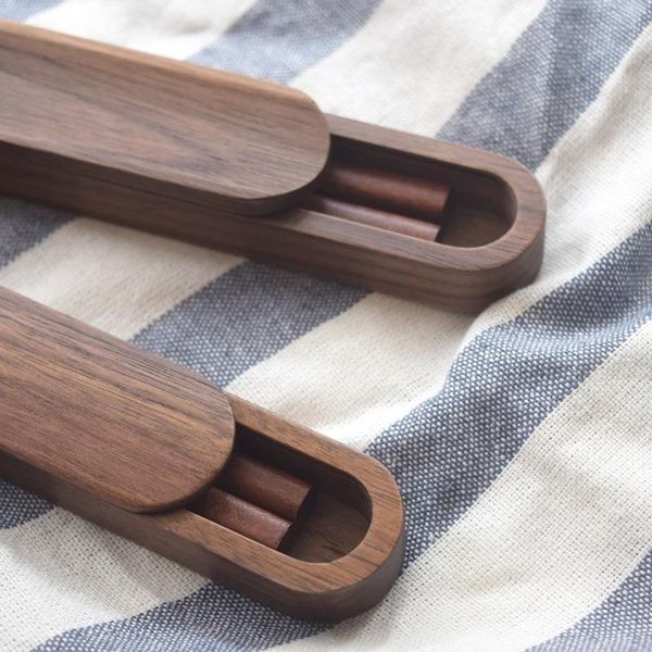 

chopsticks high-grade black brown walnut solid wood set with box case portable outdoor travel minimalist elegant gift wooden wf