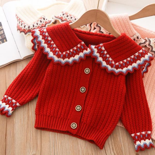 

pullover 2021 girls cardigan sweater autumn and fashion long sleeve cotton lace collar korean style kids toddler sweaters, Blue