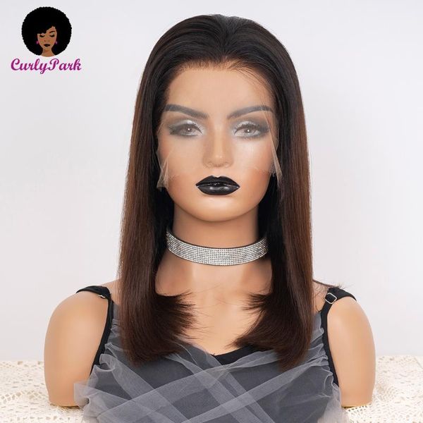 

straight 13x6 lace front human hair wigs remy brazilian 150% for black women ombre brown frontal, Black;brown