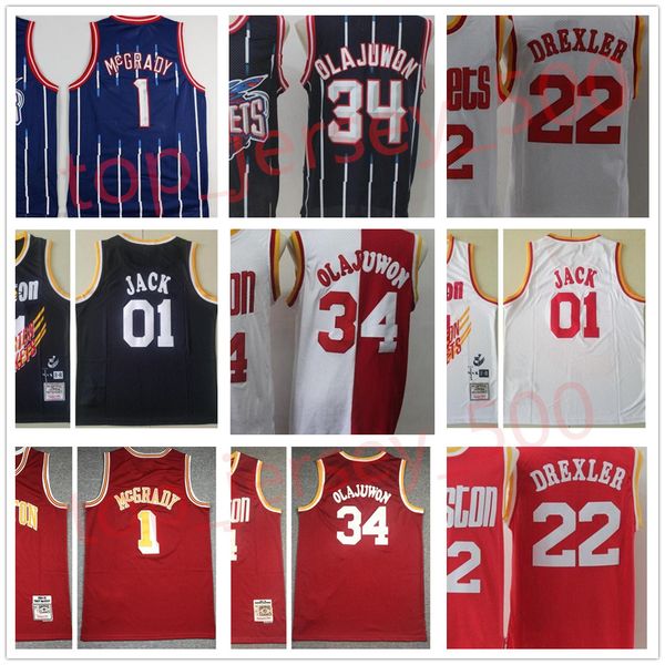 

1993-94 retro men hakeem olajuwon 34 clyde drexler 22 basketball jerseys 2004-05 tracy 1 mcgrady cactus 01 jack shirts 02-03 yao ming 11 mes, Black;red