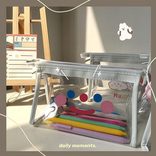 

waterproof tpu pencil bag kawaii zipper pen case pouch stationery student large capacity clear pvc purse office supplies fashion bags