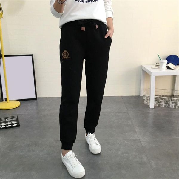 

women's pants & capris in stock harajuku women joggers winter casual solid color keep warm plus velvet long with pockets trousers #8, Black;white