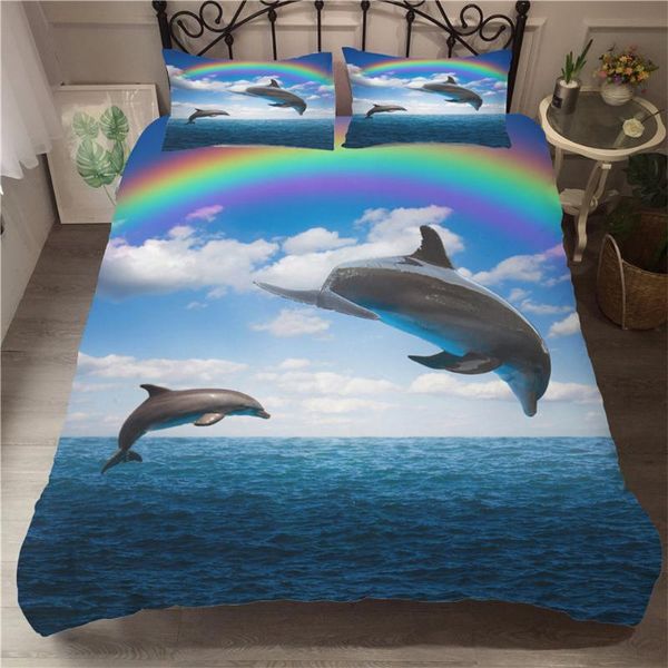 

bedding sets blue dolphin pattern single for kids boys duvet cover set 3d ocean animal style bed  king covers