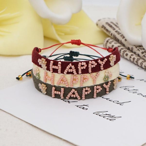 

charm bracelets go2boho fabric cloth women handmade miyuki letter happy pulsera girl jewelry beads woven bracelet friendship jewellery, Golden;silver