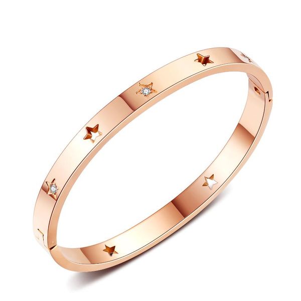 

bangle exquisite women bracelet five-pointed star pattern with cubic zirconia bracelets stainless steel bangles jewelry wholesale gift, Black