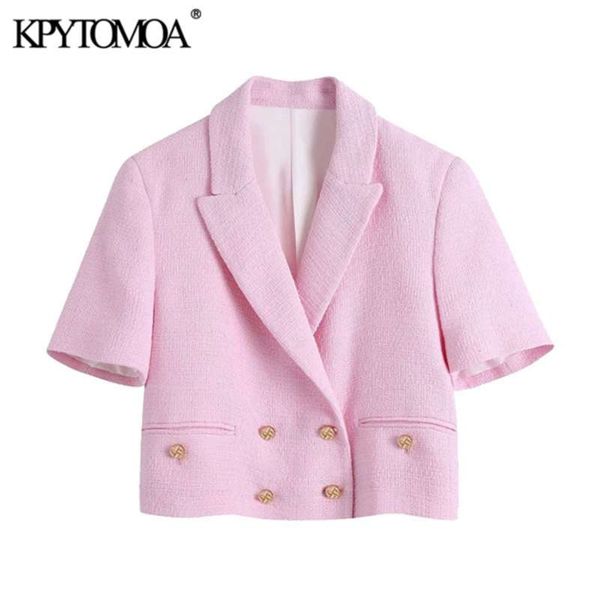 

kpytomoa women fashion with buttons tweed cropped blazer coat vintage long sleeve female outerwear chic veste femme 210929, White;black