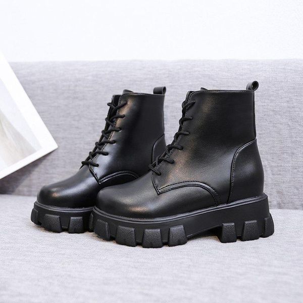 

boots black combat women 2021 leather ankle shoes short high platform lace up punk