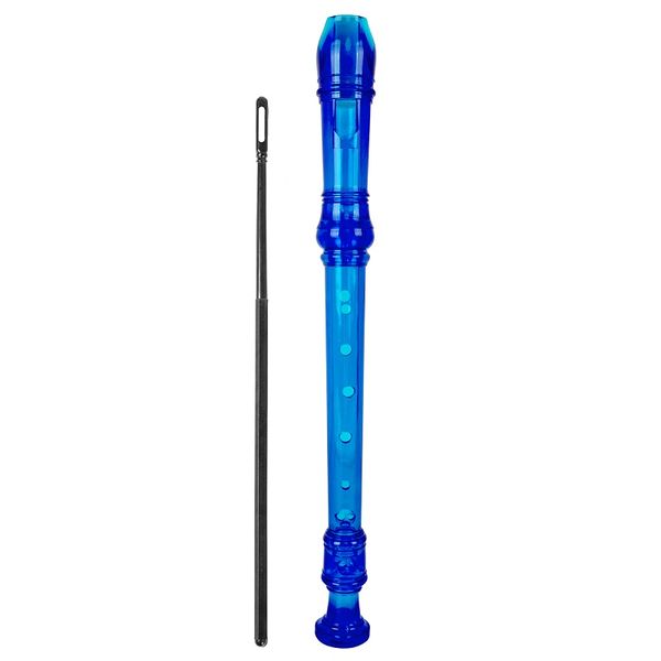 

blue recorder flute 8 hole key of c kid's toy musical instrument with cleaning rod
