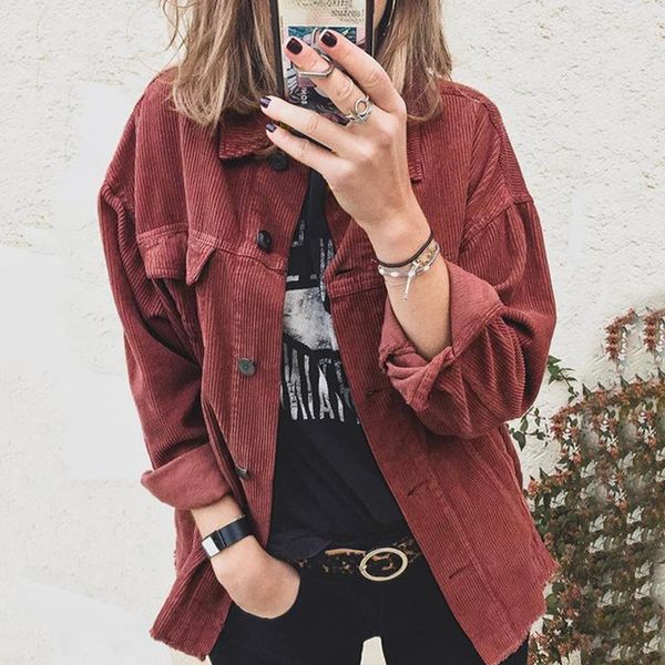 

women's jackets casual corduroy jacket simple lapel single-breasted button coat woman solid long-sleeved women clothing, Black;brown