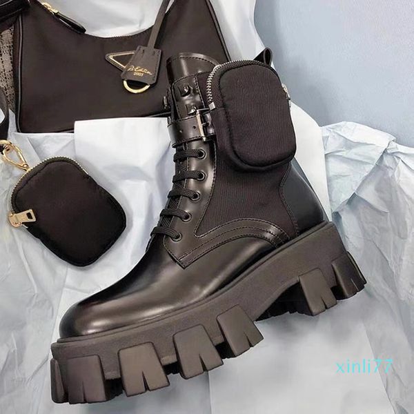 

designer women boots leather with strap luxury non-slip winter shoe, Black