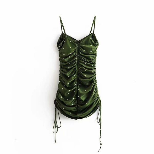 

summer in short ladies'short sleeves stylish satin string plied green polka dot waist sweater tall dress thin, Black;gray