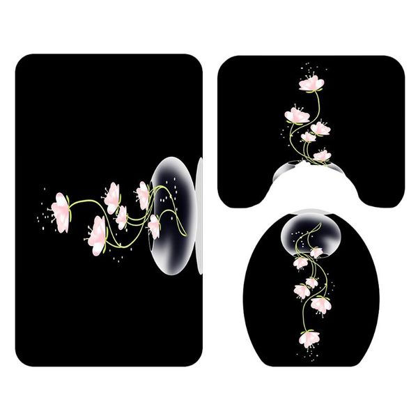 

toilet seat covers 3 in 1 romantic lotus printing pattern bathroom mat set anti-slip washroom carpet lid cover for home el (sy29