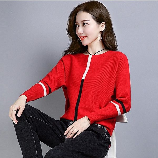 

women's sweaters autumn and winter bat sleeve sweater women contrast color striped pullover loose long-sleeved knitted shirt jksd, White;black