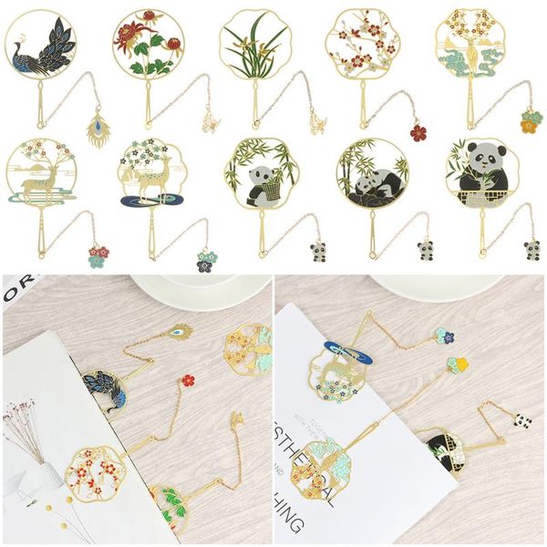 

chinese style brass bookmark retro peacock book clip tassel pagination mark metal markers stationery school office supplies