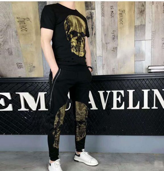 

2022 man wearing crew neck tracksuit short pants and tee rhinestone slim size, Gray