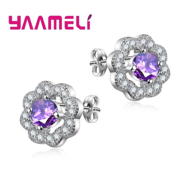 

stud yaameli elegant luxury 925 sterling silver earrings for women female full rhinestone inlay paved cubic zircon stone jewelry, Golden;silver