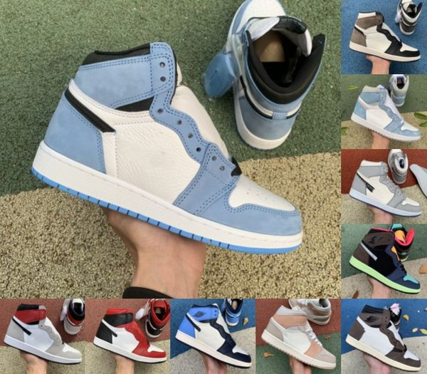 

basketball shoes men women 1s high og jumpman 1 university blue hyper royal mid light smoke grey bio hack dark mocha twist mens sneakers, White;red