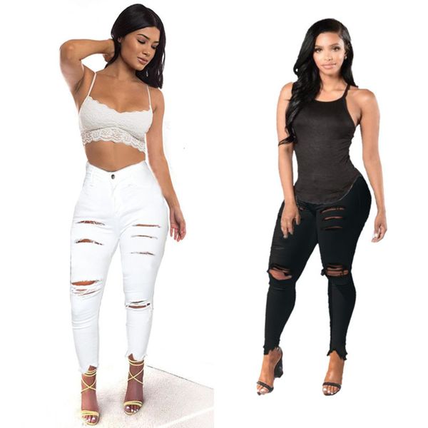

early spring 2021 new perforated white denim pants, Black;white