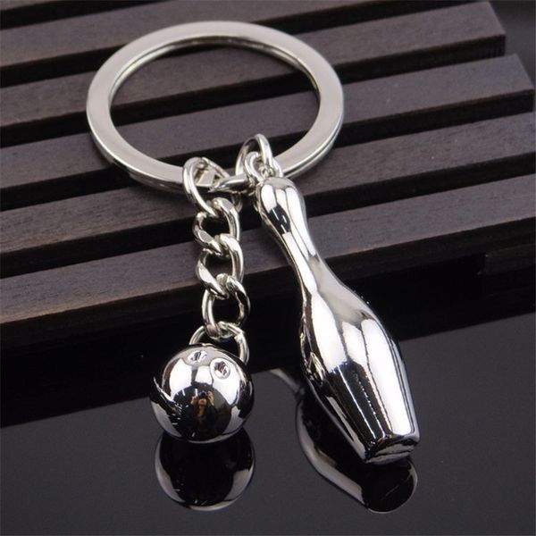 

10pcs/lot zinc alloy bowling keychains metal sports keyrings for gifts, Silver