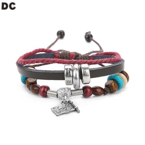 

charm bracelets dc skull leather punk fashion jewelry handmade woven adjustable men women charming wrist trinkets bangles, Golden;silver