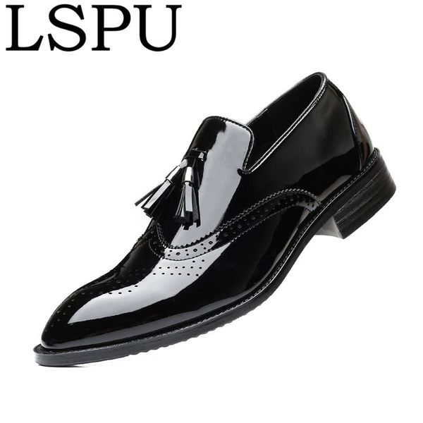 

dress shoes men's patent leather casual business slip on breathable tassels men fashion black loafers plus size