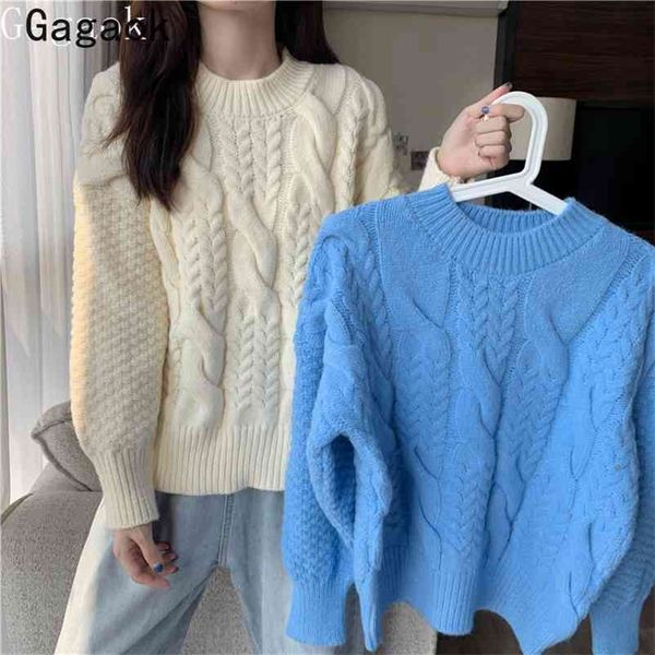 

women sweater autumn winter thick solid knitted sweaters loose warm korean fashion outwear wild simple pullovers 210531, White;black