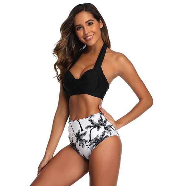 

women's swimwear women bikini sets laies high waist floral print swimsuit lace up summer comfortable beach bathing wear, White;black