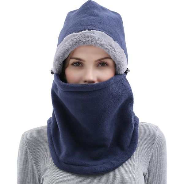 

berets men women cycling sports neck warmer fleece snowboard outdoor thickened protective balaclavas hat soft for winter, Blue;gray