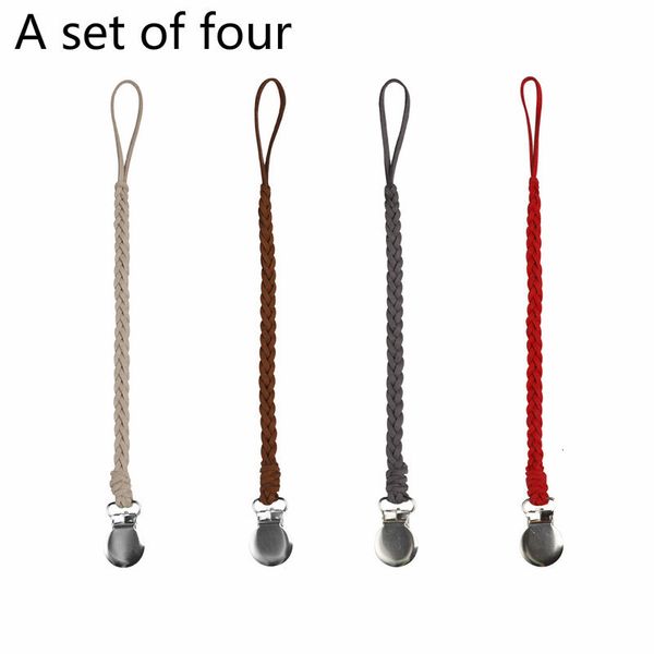 

pacifiers# 4 pcs leather infant clips chain metal clip braided rope nipple holder soother for baby feeding kmwg