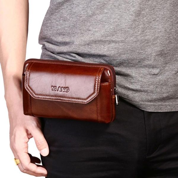 

men leather vintage cell/mobile phone cover case skin hip belt bum purse fanny pack waist bag pouch bags