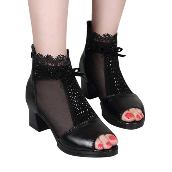 

women sandal boots open toes ladies fashion girls mesh crystal rome high heels peep toe sandals casual shoes, Black