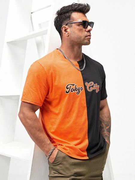 

extended sizes men letter graphic colorblock tee f1i3#, White;black