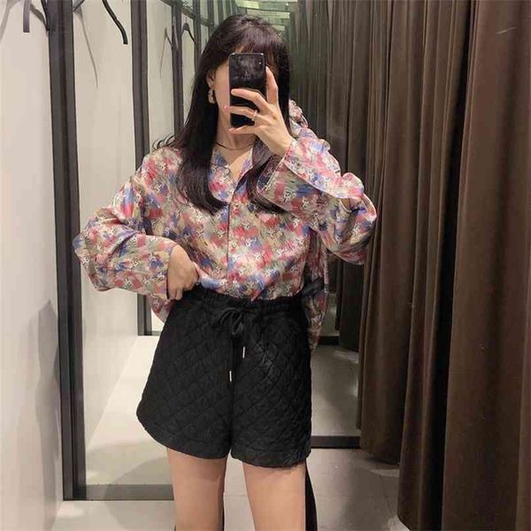 

summer women's shirt casual printing lapel long-sleeved loose 210430, White