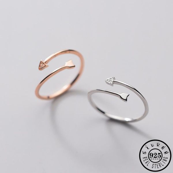 

cluster rings 925 sterling silver cute zircon arrow shape ring adjustable open rose gold color plated finger knuckle for women girls, Golden;silver