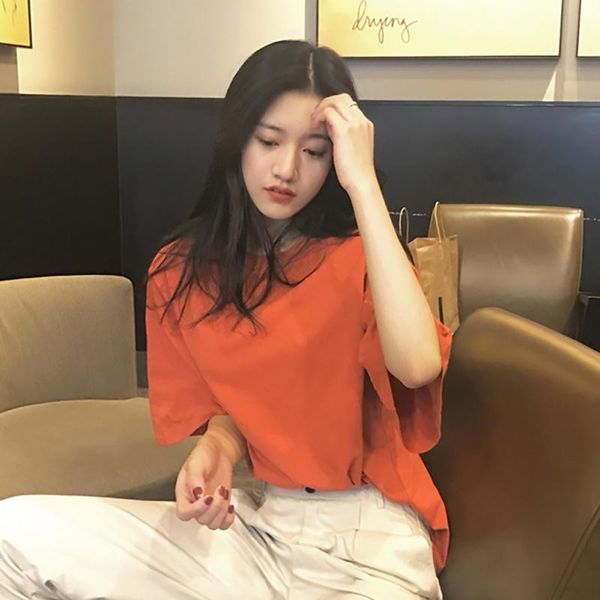 

women's t-shirt short-sleeve women 2021 summer simple solid color round neck pullover student korean version thin tide, White