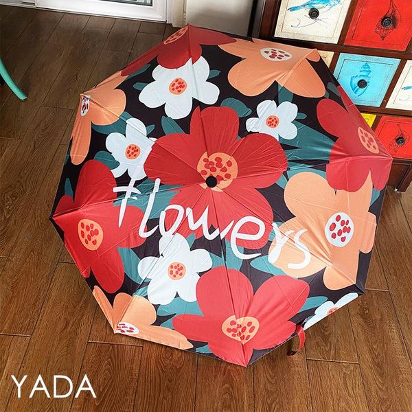 

umbrellas yada 2021 ins fresh flower pattern rain uv 3 folding umbrella for women windproof designer female ys200251