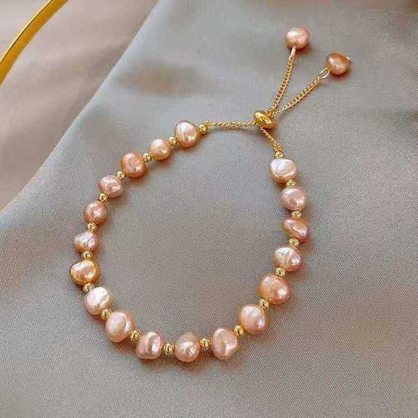

baroque frhwater natural pearl bracelet student's friend bracelet, Golden;silver