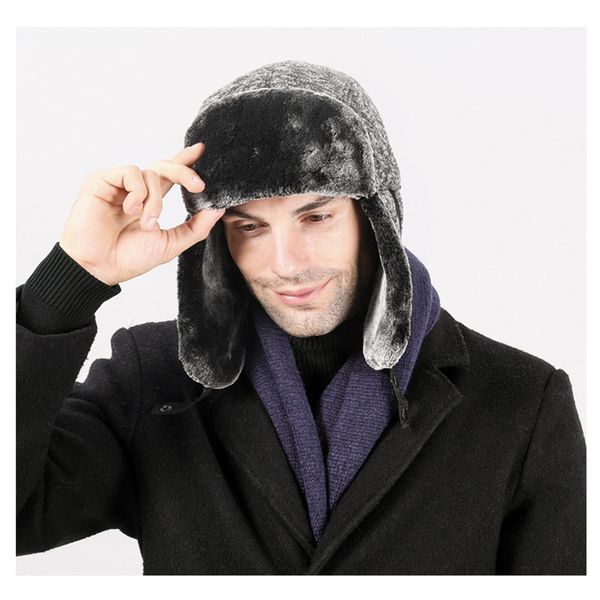 

thicken winter hats for men windproof bomber hat for women warm russian trapper hat cotton fur earflap cap black, Blue;gray