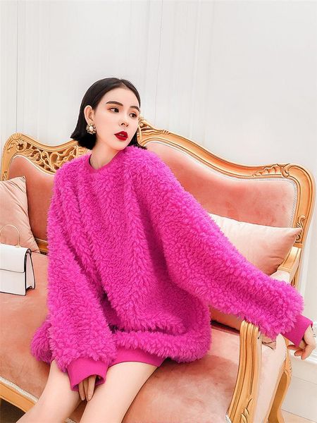 

women's hoodies & sweatshirts sweatshirt jacket women autumn and winter lazy wind lamb fur plush loose sheep roll wool fashion oversize, Black