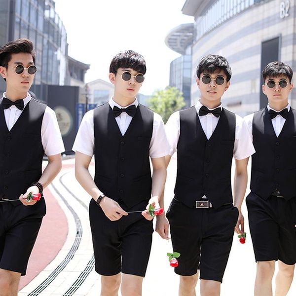 

men's tracksuits man group dress short sleeve white shirt vest three piece 2021 spring and summer fashion wedding suit, Gray