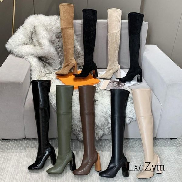 

boots fashion lady 9cm super heels multicolor slip on retro riding over the knee booties runway woman 35-41, Black