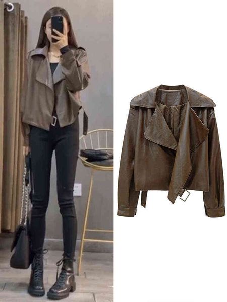 

short jacket leather coat women's 2021 winter new small casual fashion motorcycle clothes, Black