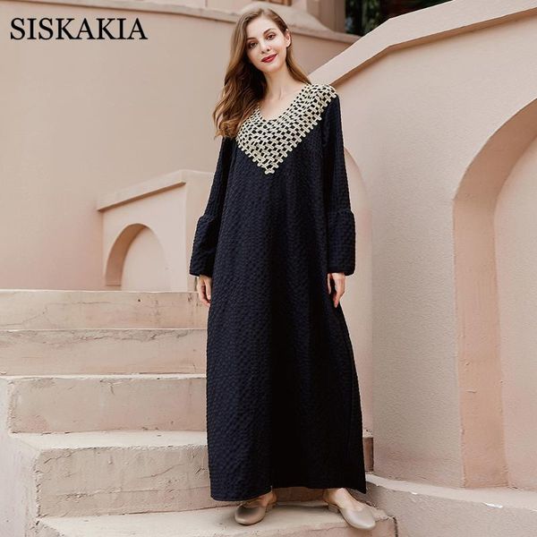 

casual dresses vintage ethnic plus size maxi dress for women autumn 2021 elegant lace patchwork v neck long sleeve french clothes black 5xl, Black;gray