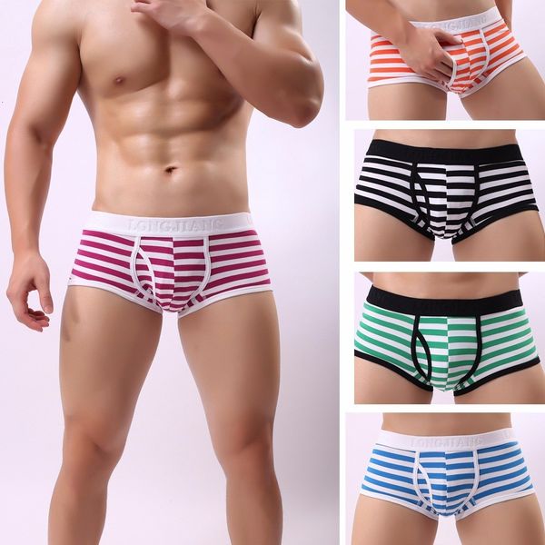 

men striped breatheble underwear briefs men's soft cotton bulge pouch shorts underpants man panties boxershorts, Black;white