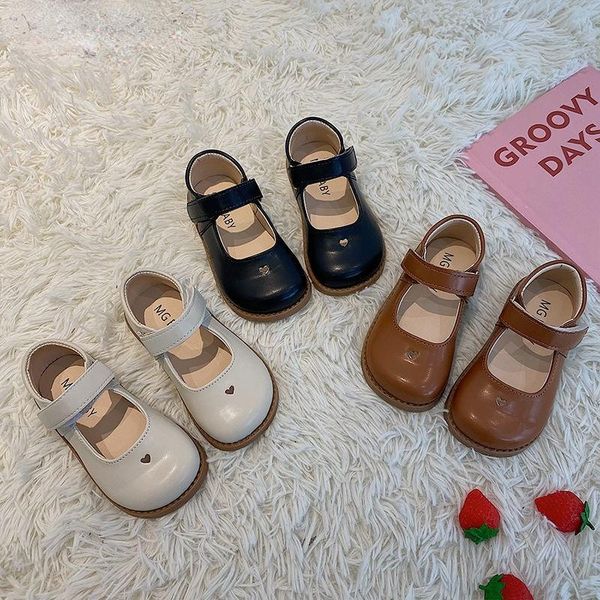 

flat shoes girls retro small pu leather spring autumn all-match childres single princess baby soft bottom sole, Black;grey
