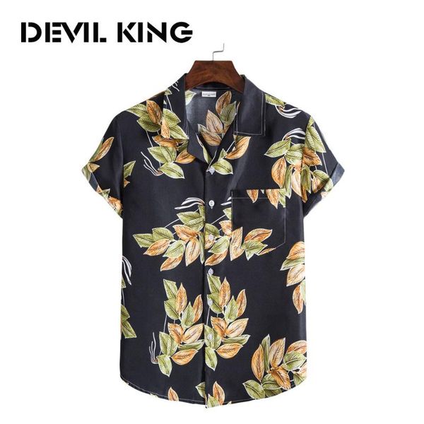 

men's hawaiian style short-sleeved printed shirt #xh26 casual shirts, White;black