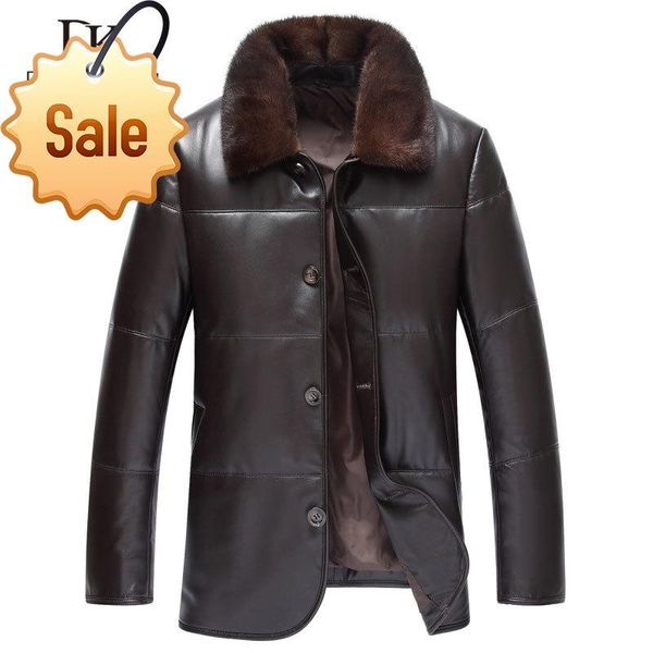 

genuine leather men's down jacket winter warm short coat sheepskin collar designer x8701 & faux, Black