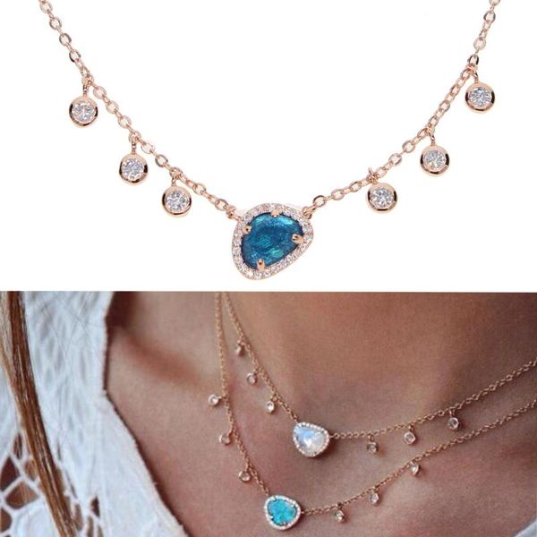 

pendant necklaces luxury women necklace big blue clear +cz with drop mini cz charm choker 2021 spring arrival parry wedding, Silver