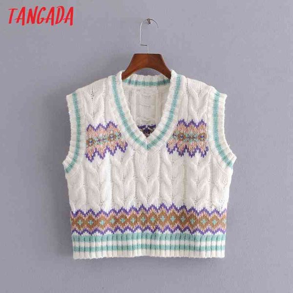 

women oversized striped cropped knitted vest sweater v neck sleeveless female waistcoat chic 3h165 210416, White;black